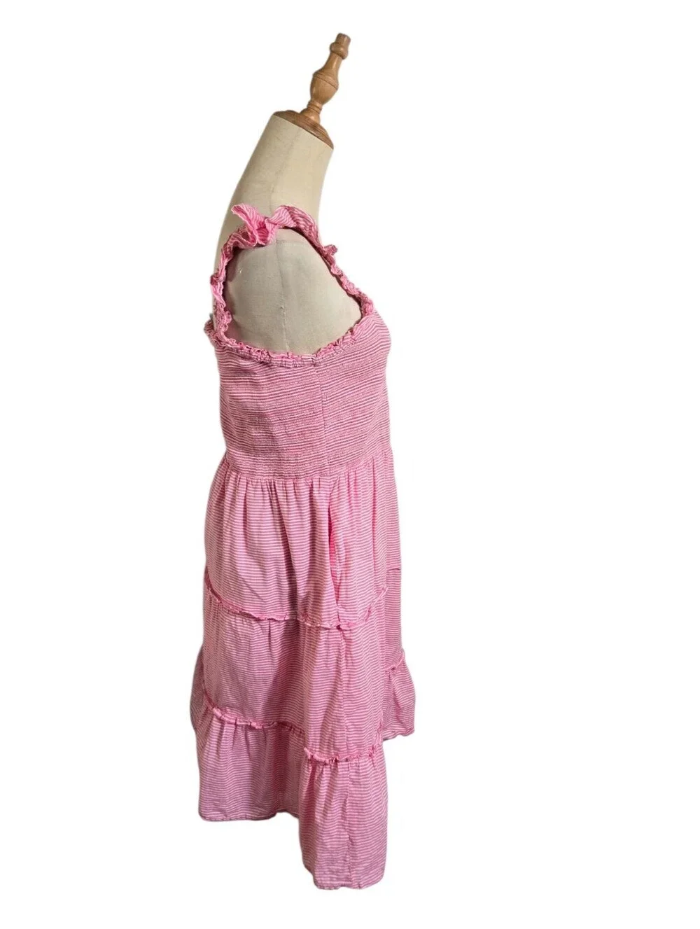 J. Crew Pink Striped Smocked Summer Sleeveless Dress